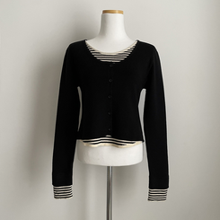 ストライプラウンドニットカーディガン