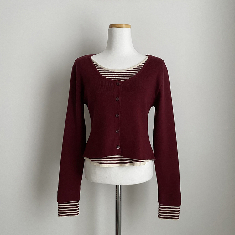 ストライプラウンドニットカーディガン