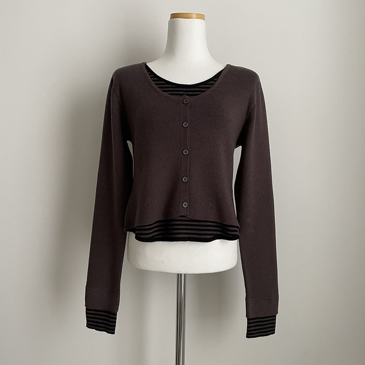 ストライプラウンドニットカーディガン