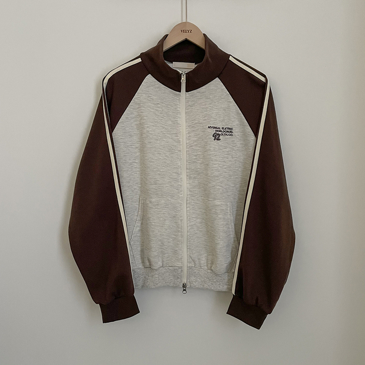 배색 나그랑 트랙라인 하이넥 레터링 투웨이 두줄 트레이닝 집업