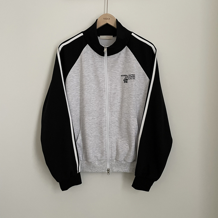 배색 나그랑 트랙라인 하이넥 레터링 투웨이 두줄 트레이닝 집업