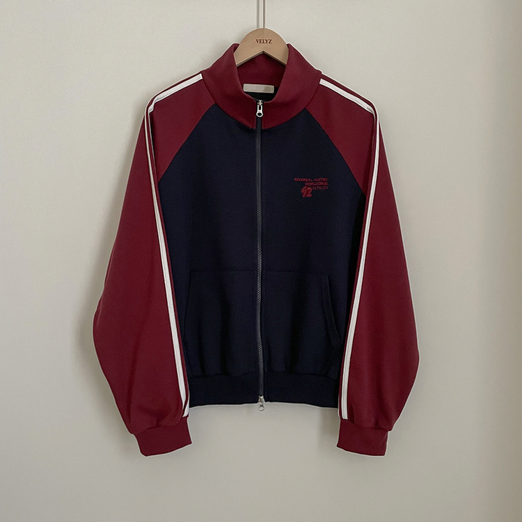 배색 나그랑 트랙라인 하이넥 레터링 투웨이 두줄 트레이닝 집업