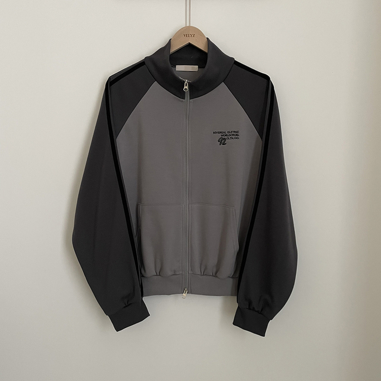 배색 나그랑 트랙라인 하이넥 레터링 투웨이 두줄 트레이닝 집업