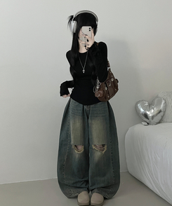 소매버튼옆셔링슬림라인긴팔티셔츠 블랙