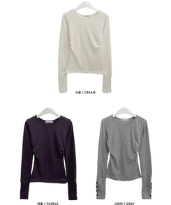 소매버튼옆셔링슬림라인긴팔티셔츠