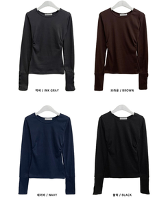 소매버튼옆셔링슬림라인긴팔티셔츠