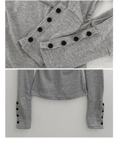 소매버튼옆셔링슬림라인긴팔티셔츠