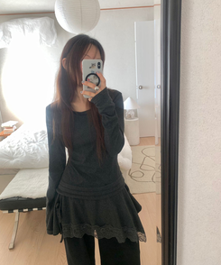 アンバランスフレアレイヤードTシャツ CHARCOAL