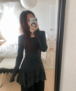 アンバランスフレアレイヤードTシャツ CHARCOAL