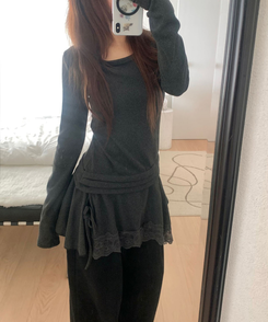 アンバランスフレアレイヤードTシャツ CHARCOAL