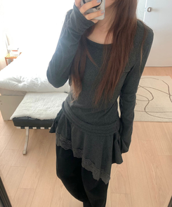 アンバランスフレアレイヤードTシャツ CHARCOAL