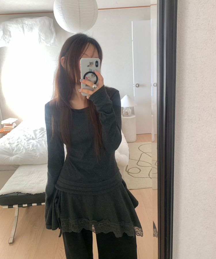 アンバランスフレアレイヤードTシャツ CHARCOAL