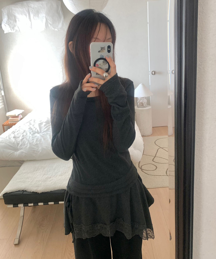 アンバランスフレアレイヤードTシャツ CHARCOAL