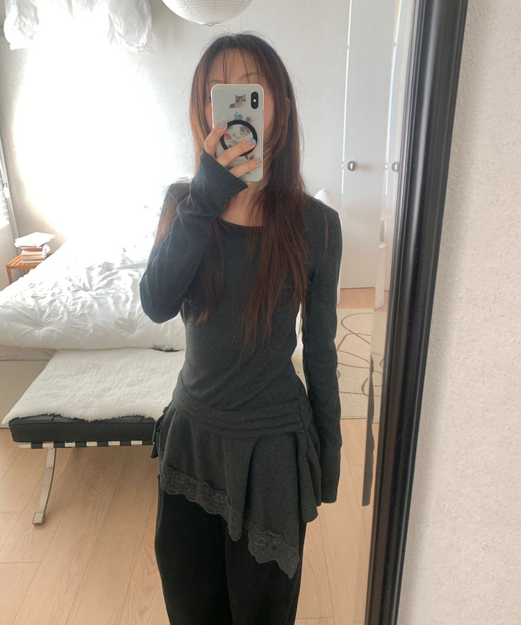 アンバランスフレアレイヤードTシャツ CHARCOAL