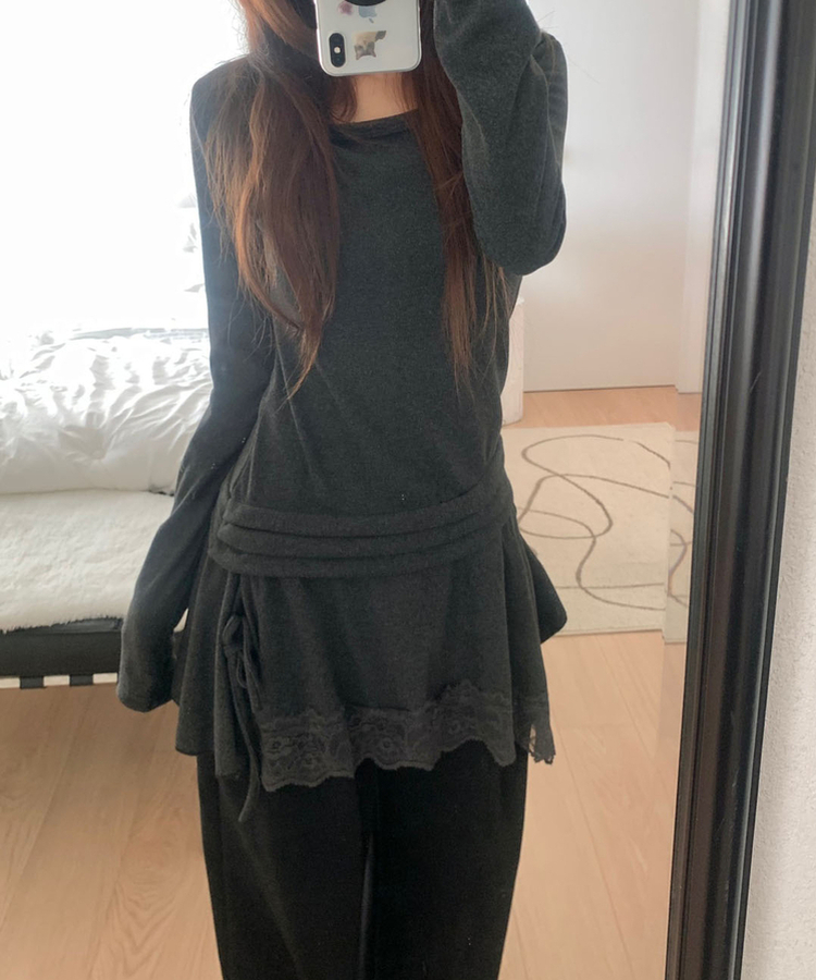 アンバランスフレアレイヤードTシャツ CHARCOAL