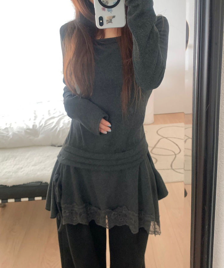 アンバランスフレアレイヤードTシャツ CHARCOAL