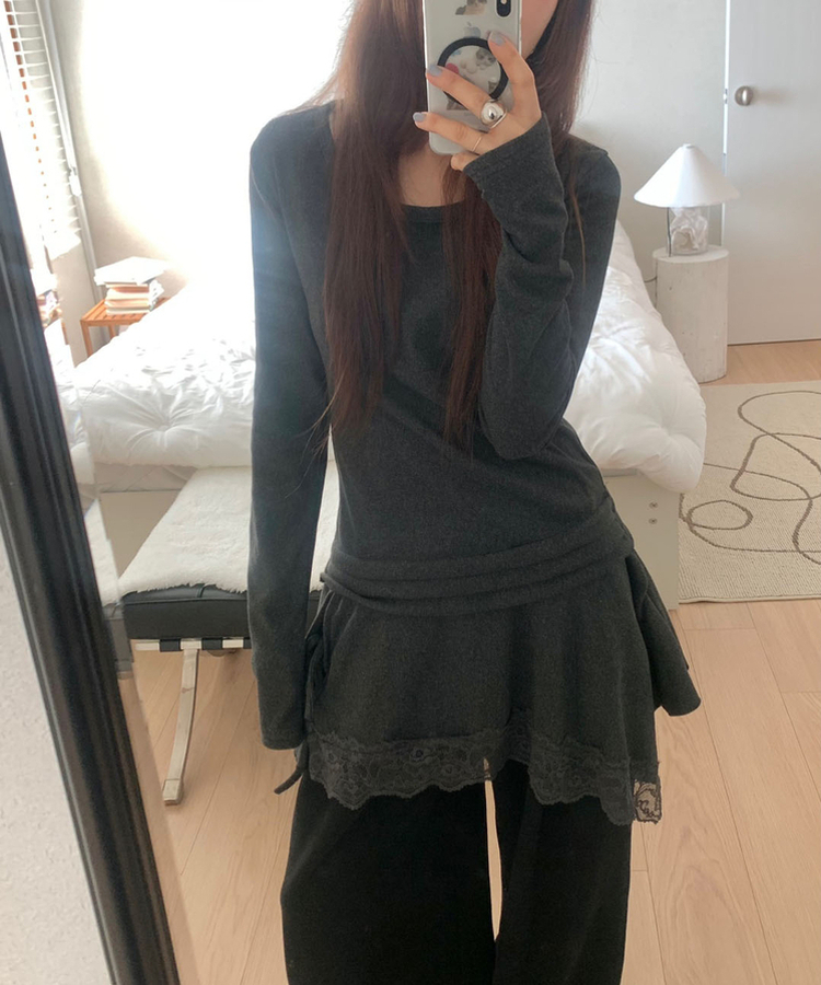 アンバランスフレアレイヤードTシャツ CHARCOAL