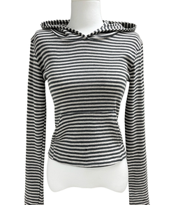 ボーダーハンドポケットフード長袖Tシャツ