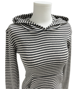 ボーダーハンドポケットフード長袖Tシャツ