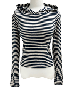 ボーダーハンドポケットフード長袖Tシャツ