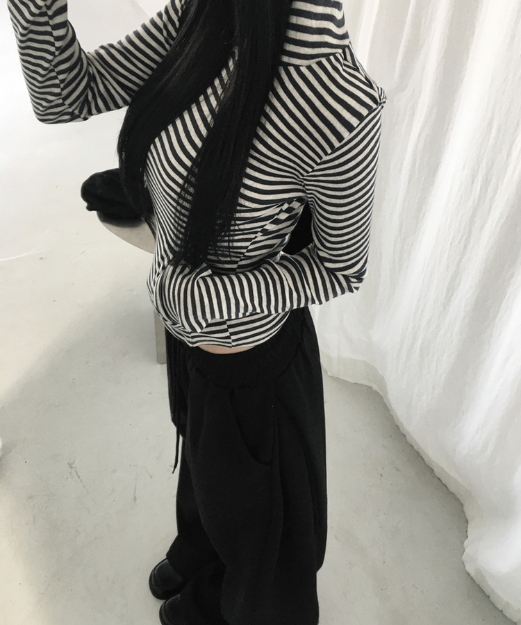 ボーダーハンドポケットフード長袖Tシャツ CHARCOAL