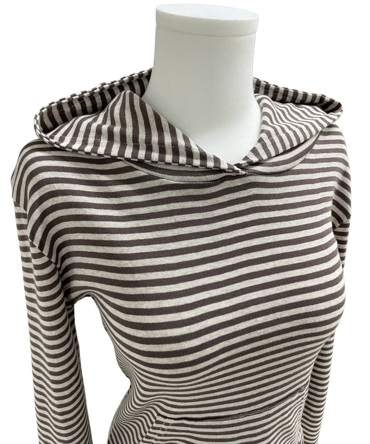 ボーダーハンドポケットフード長袖Tシャツ