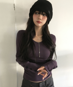 VネックデイリーTシャツ(7color) PURPLE