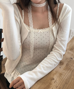 【SET】【マフラー付き】キャミソール ドットフリルカーディガン BEIGE