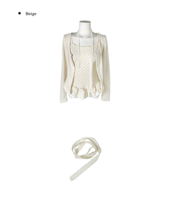 【SET】【マフラー付き】キャミソール ドットフリルカーディガン