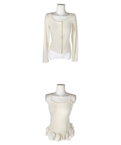 【SET】【マフラー付き】キャミソール ドットフリルカーディガン