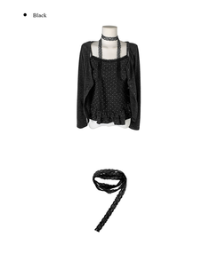 【SET】【マフラー付き】キャミソール ドットフリルカーディガン