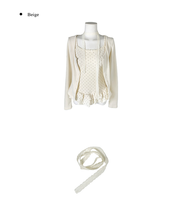 【SET】【マフラー付き】キャミソール ドットフリルカーディガン