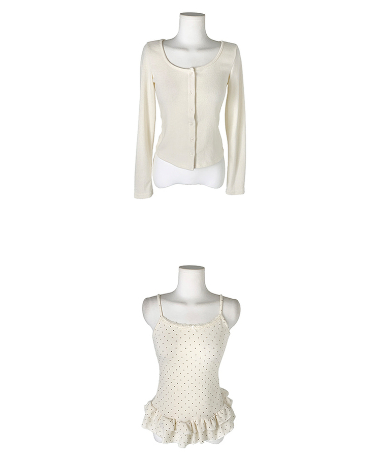 【SET】【マフラー付き】キャミソール ドットフリルカーディガン