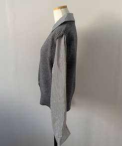 니로 스트라이프 니트 밑단 단추 포인트 일체형 셔츠 세트