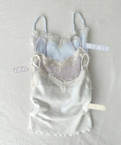 루닝 플라워 레이스 물결 골지 민소매 나시