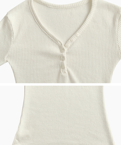 루넬 브이넥 단추 여리 골지 니트 긴팔