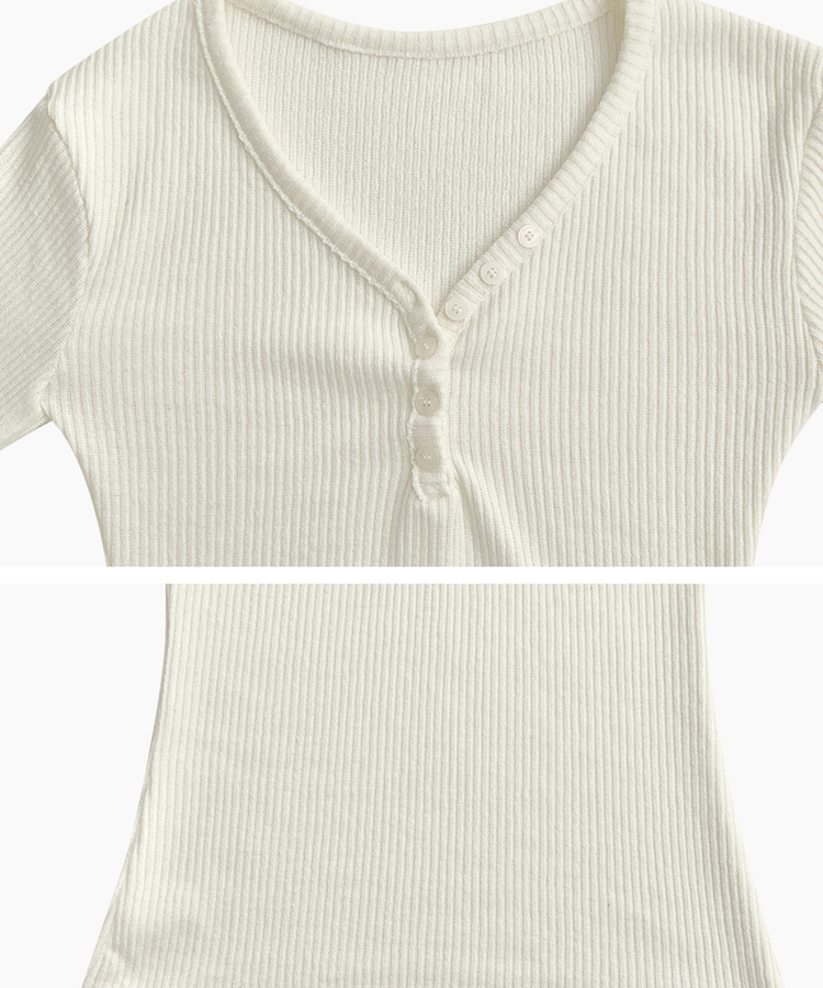 루넬 브이넥 단추 여리 골지 니트 긴팔