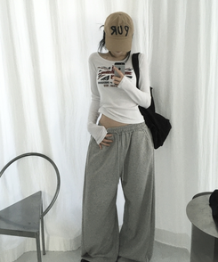 ラウンドスリム長袖Tシャツ WHITE