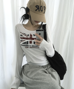 ラウンドスリム長袖Tシャツ WHITE