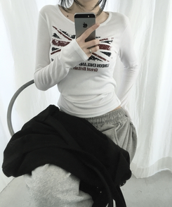 ラウンドスリム長袖Tシャツ WHITE