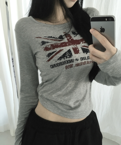 ラウンドスリム長袖Tシャツ GREY