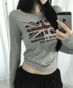 ラウンドスリム長袖Tシャツ GREY