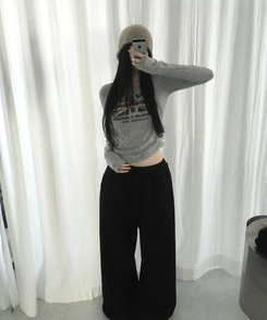 ラウンドスリム長袖Tシャツ GREY