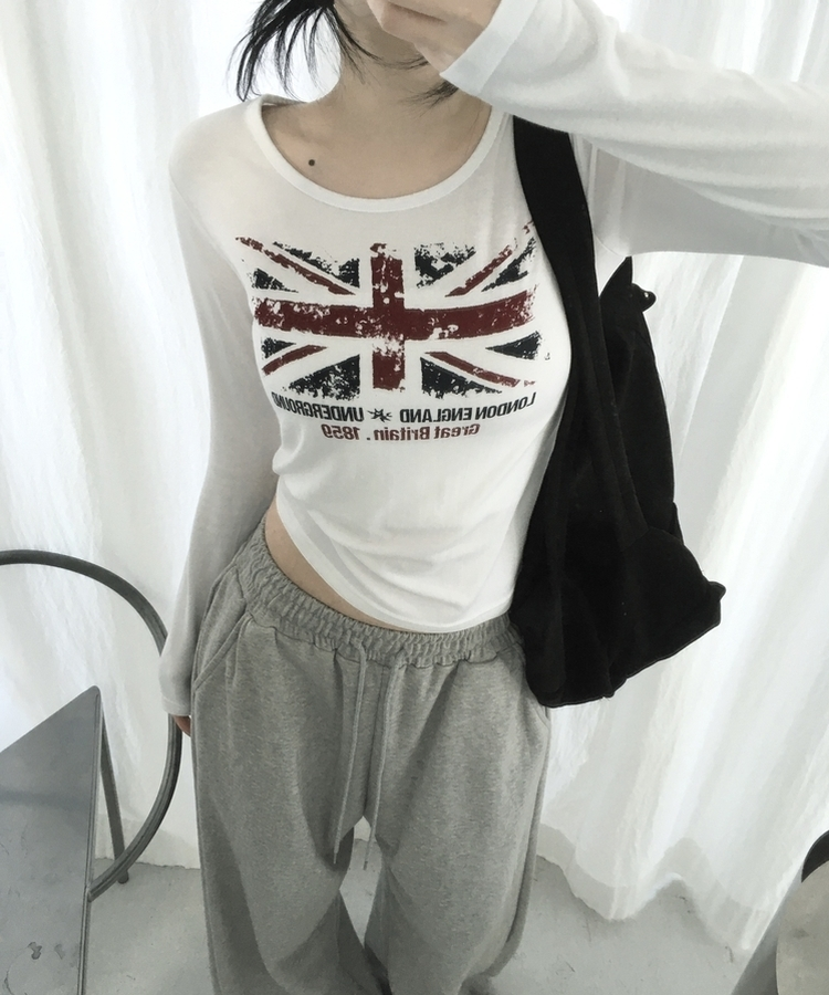 ラウンドスリム長袖Tシャツ WHITE