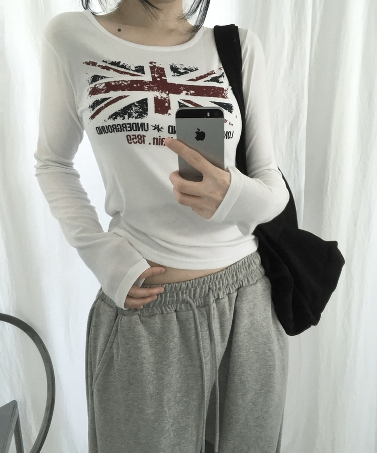 ラウンドスリム長袖Tシャツ WHITE