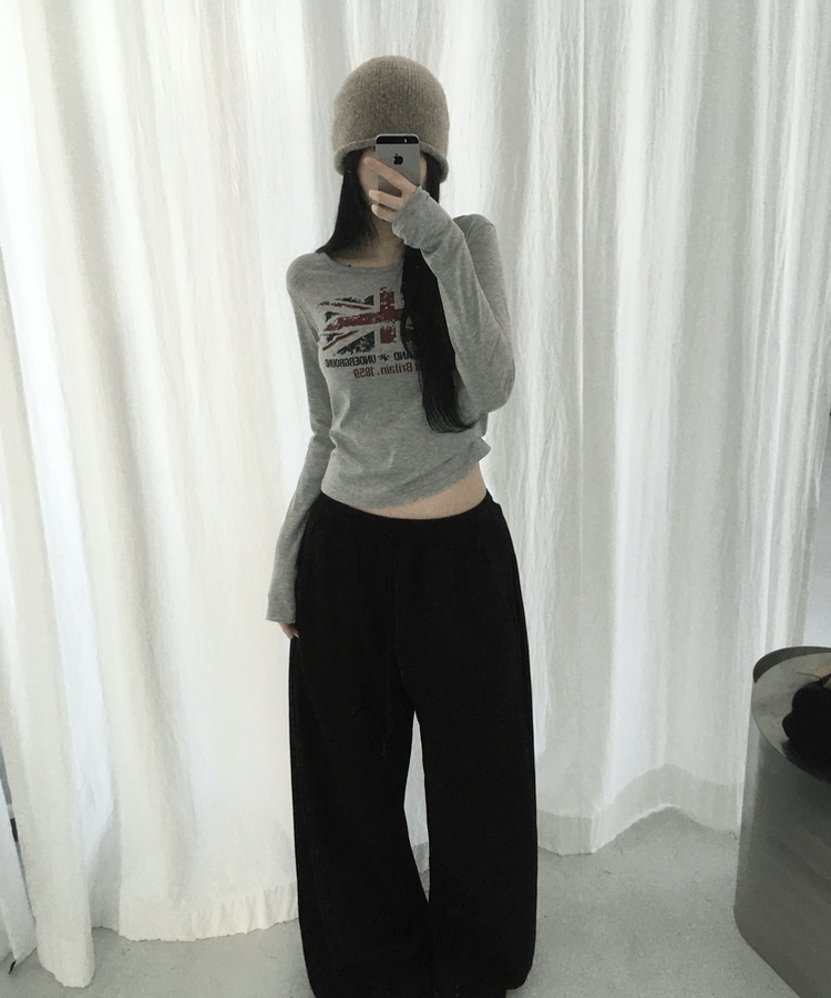 ラウンドスリム長袖Tシャツ GREY