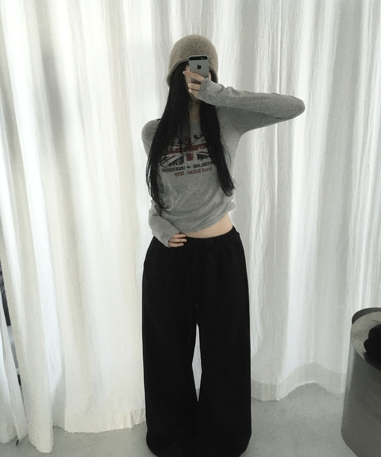 ラウンドスリム長袖Tシャツ GREY