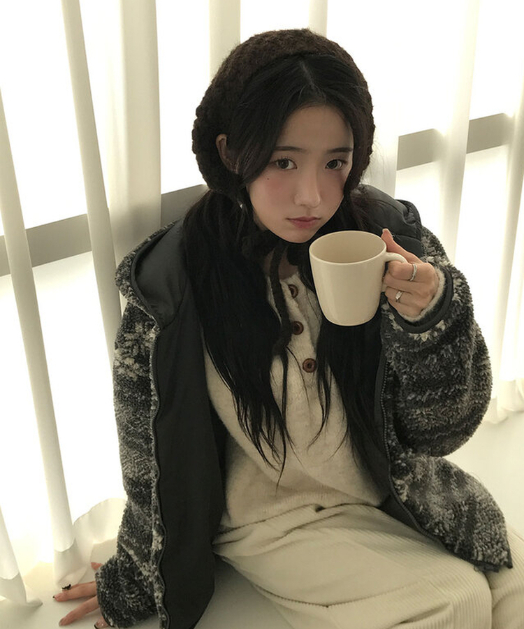 메이즈 눈꽃 노르딕 패턴 뽀글이 점퍼 자켓 루즈핏 겨울아우터