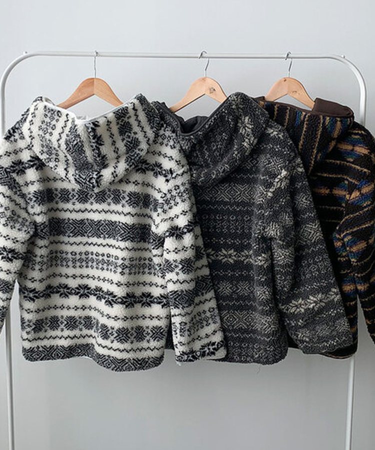 메이즈 눈꽃 노르딕 패턴 뽀글이 점퍼 자켓 루즈핏 겨울아우터
