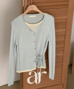 サイドストラップ配色レイヤード風カーディガン SKYBLUE